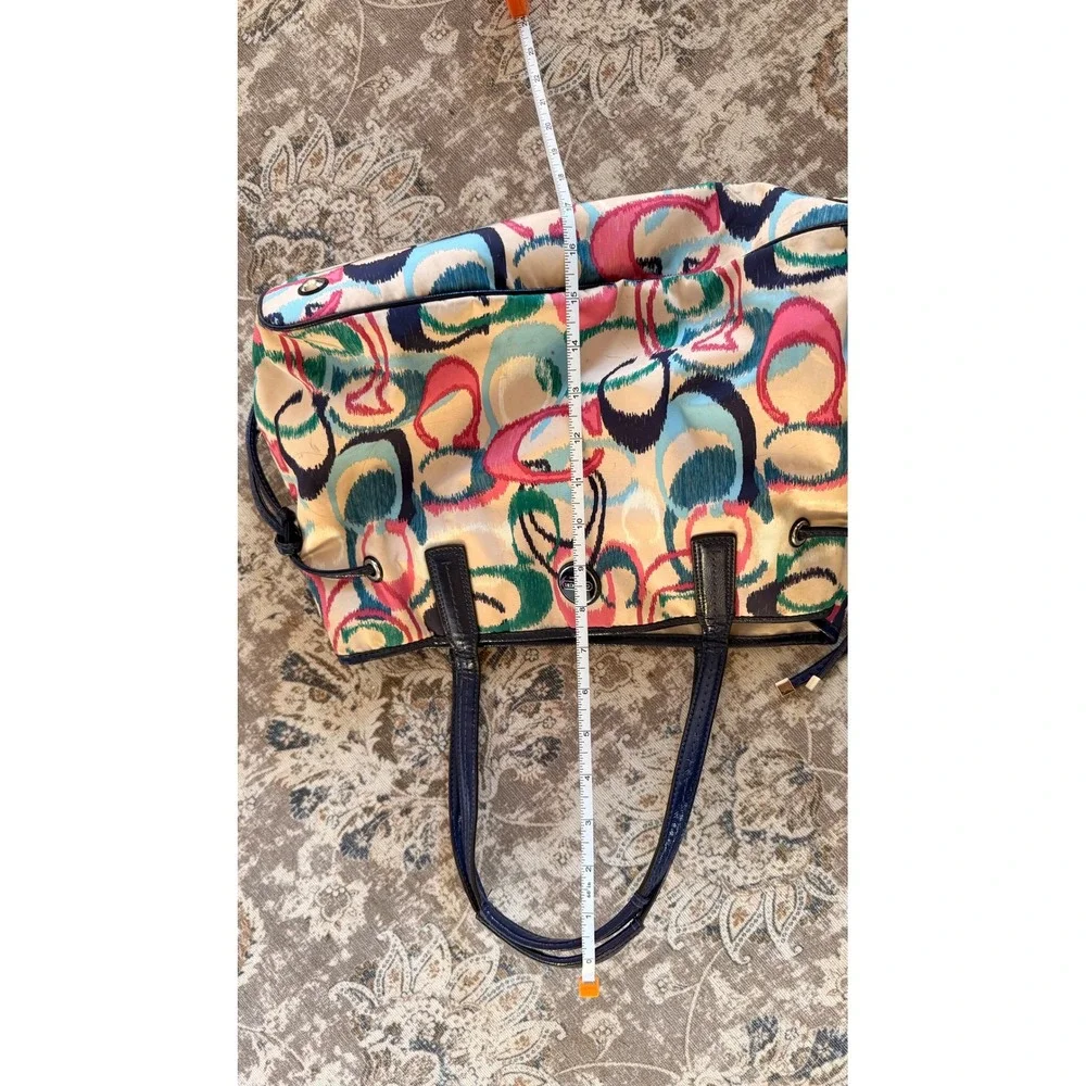 Coach Poppy Graffiti Print Tote Shoulder Bag Navy‎ Blue Leather Trim